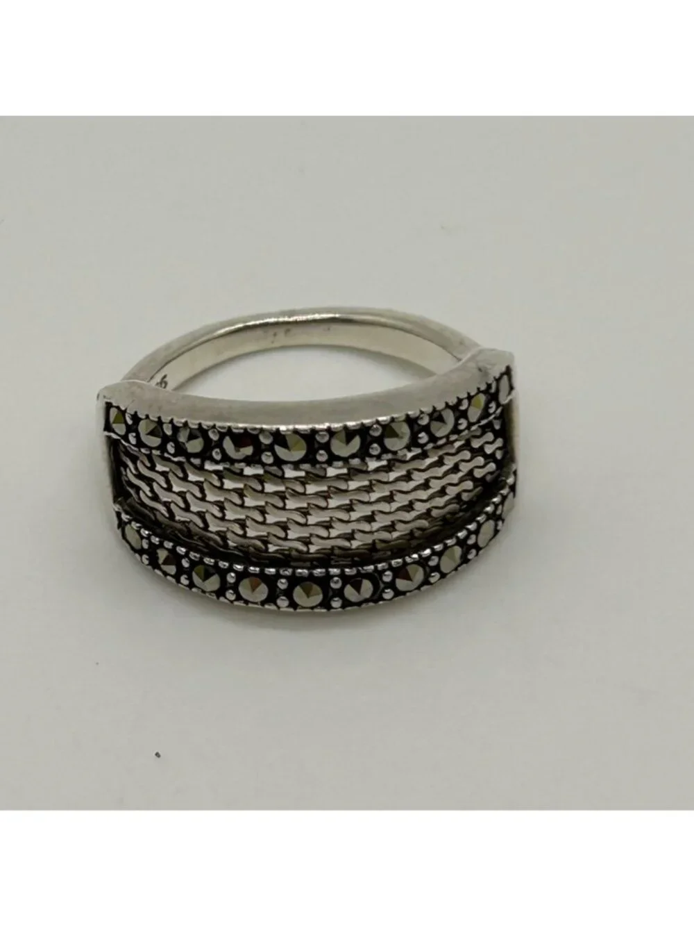 Judith Jack Sterling Silver Ring Size 7  Marcasite Woven Band Vintage 5.89 grams